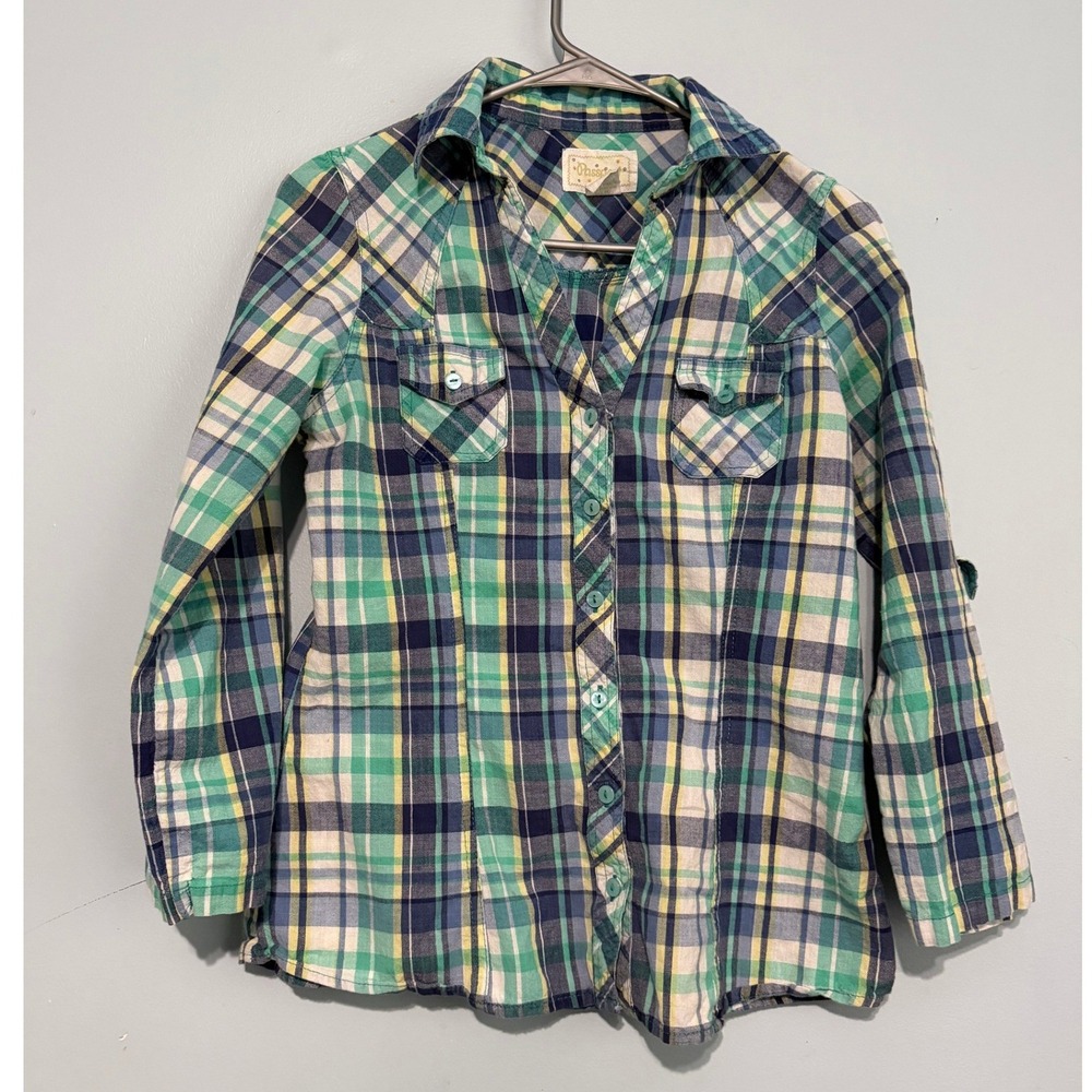 Passport Women's M Green Blue Plaid Button Down Western Shirt Cotton 1503